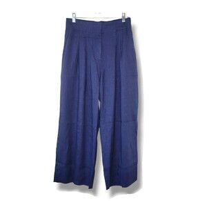 NWTS Rebecca Taylor Size 6 High Rise Pleated Wide Leg Crop LINEN Pants In Navy
